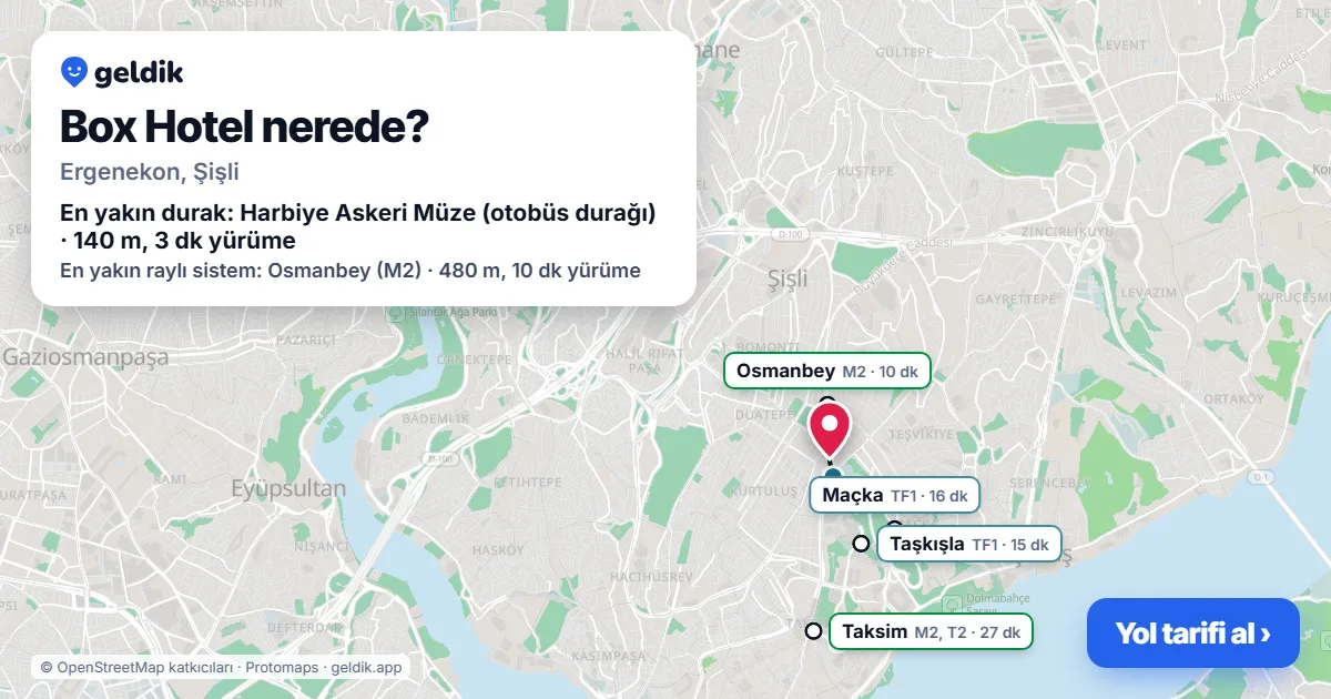 Box Hotel nerede: haritada konumu ve en yakın duraklar, yürüme süreleriyle