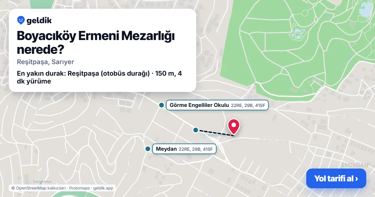 Boyacıköy Ermeni Mezarlığı nerede: haritada konumu ve en yakın duraklar, yürüme süreleriyle