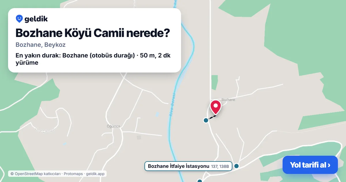 Bozhane Köyü Camii nerede: haritada konumu ve en yakın duraklar, yürüme süreleriyle