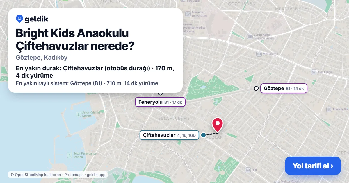 Bright Kids Anaokulu Çiftehavuzlar nerede: haritada konumu ve en yakın duraklar, yürüme süreleriyle