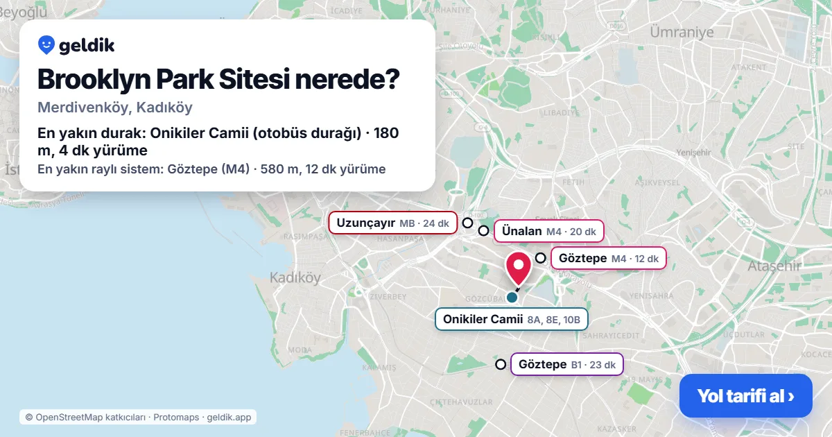 Brooklyn Park Sitesi nerede: haritada konumu ve en yakın duraklar, yürüme süreleriyle
