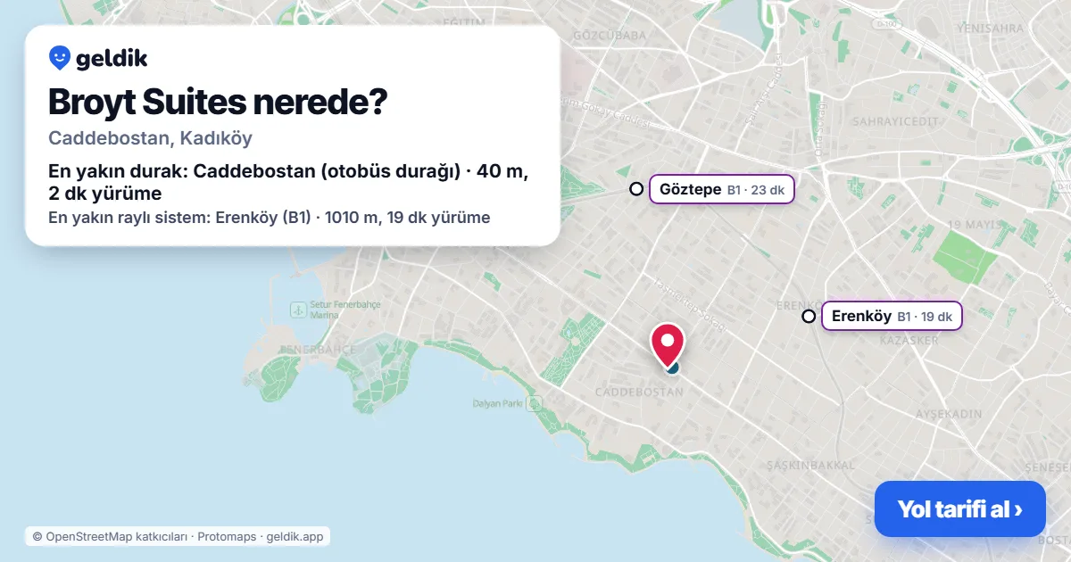Broyt Suites nerede: haritada konumu ve en yakın duraklar, yürüme süreleriyle