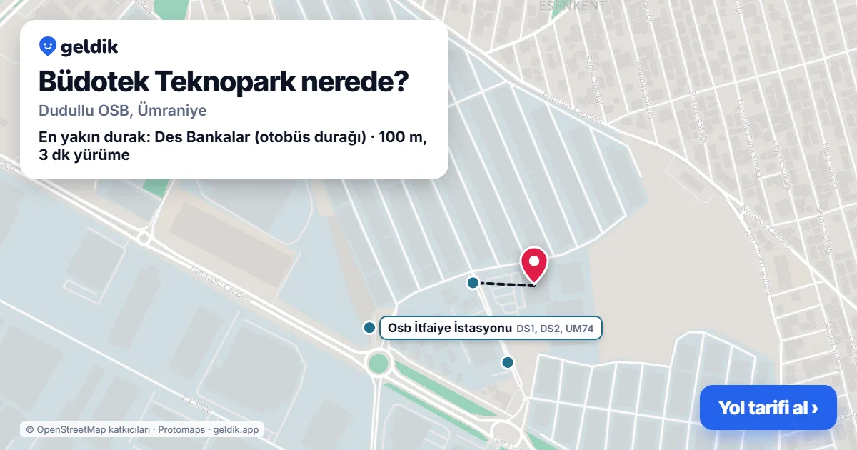 Büdotek Teknopark nerede: haritada konumu ve en yakın duraklar, yürüme süreleriyle