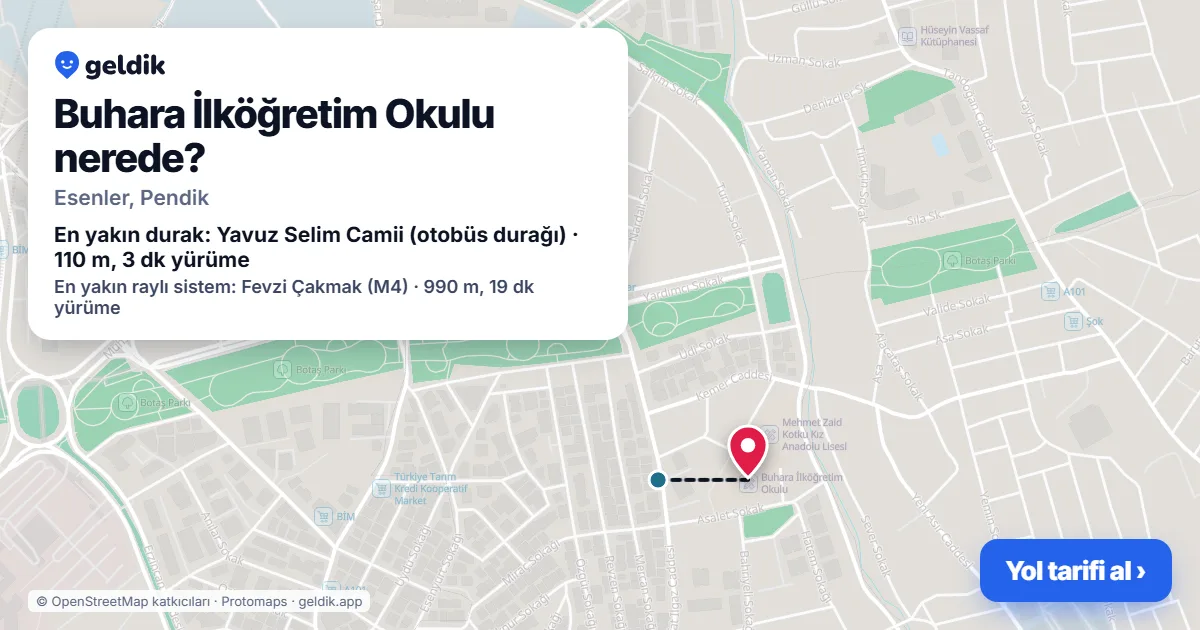 Buhara İlköğretim Okulu nerede: haritada konumu ve en yakın duraklar, yürüme süreleriyle