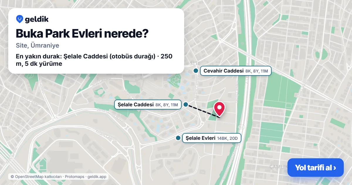 Where is Buka Park Evleri: map with its location and the nearest stops, with walking times