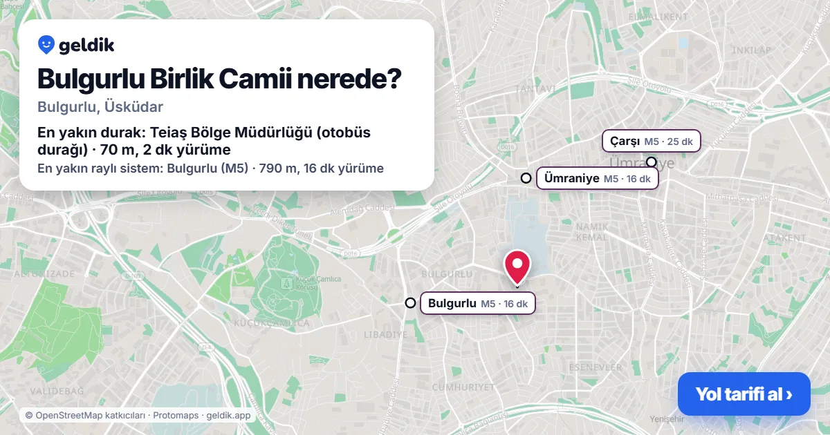 Bulgurlu Birlik Camii nerede: haritada konumu ve en yakın duraklar, yürüme süreleriyle