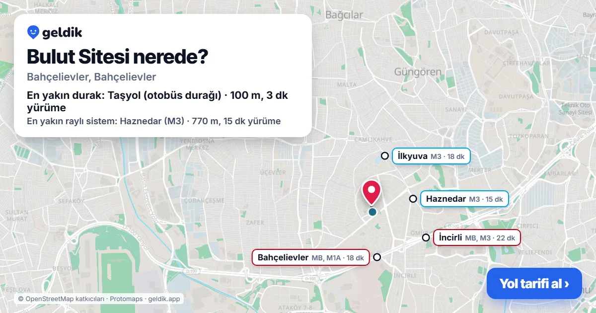 Bulut Sitesi nerede: haritada konumu ve en yakın duraklar, yürüme süreleriyle
