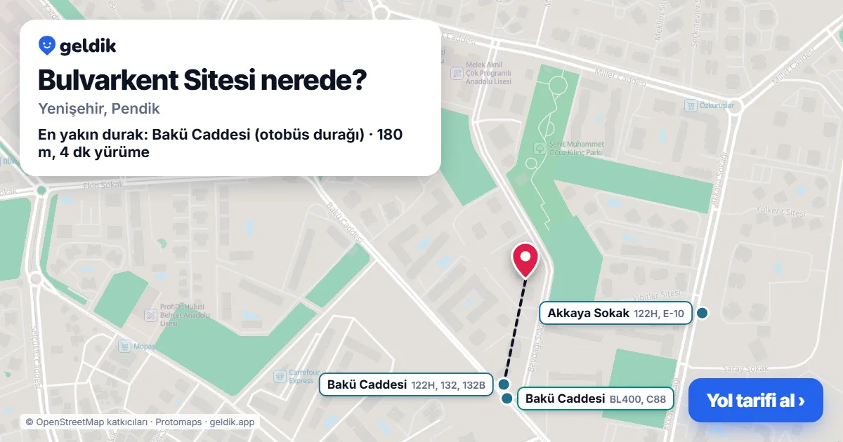 Bulvarkent Sitesi nerede: haritada konumu ve en yakın duraklar, yürüme süreleriyle