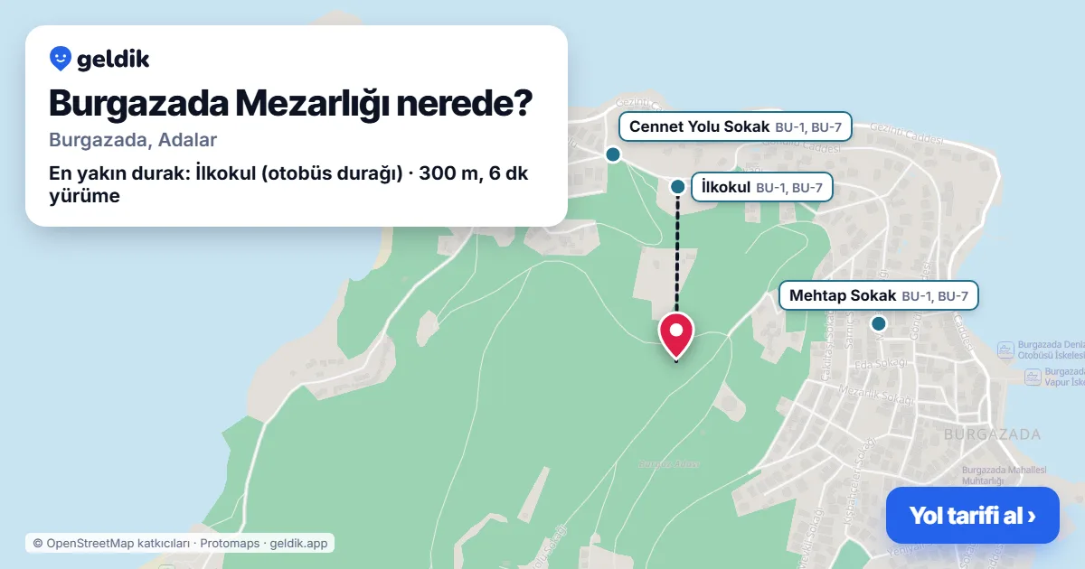 Burgazada Mezarlığı nerede: haritada konumu ve en yakın duraklar, yürüme süreleriyle