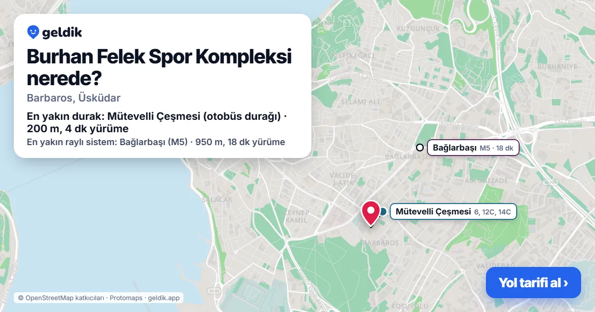 Where is Burhan Felek Spor Kompleksi: map with its location and the nearest stops, with walking times