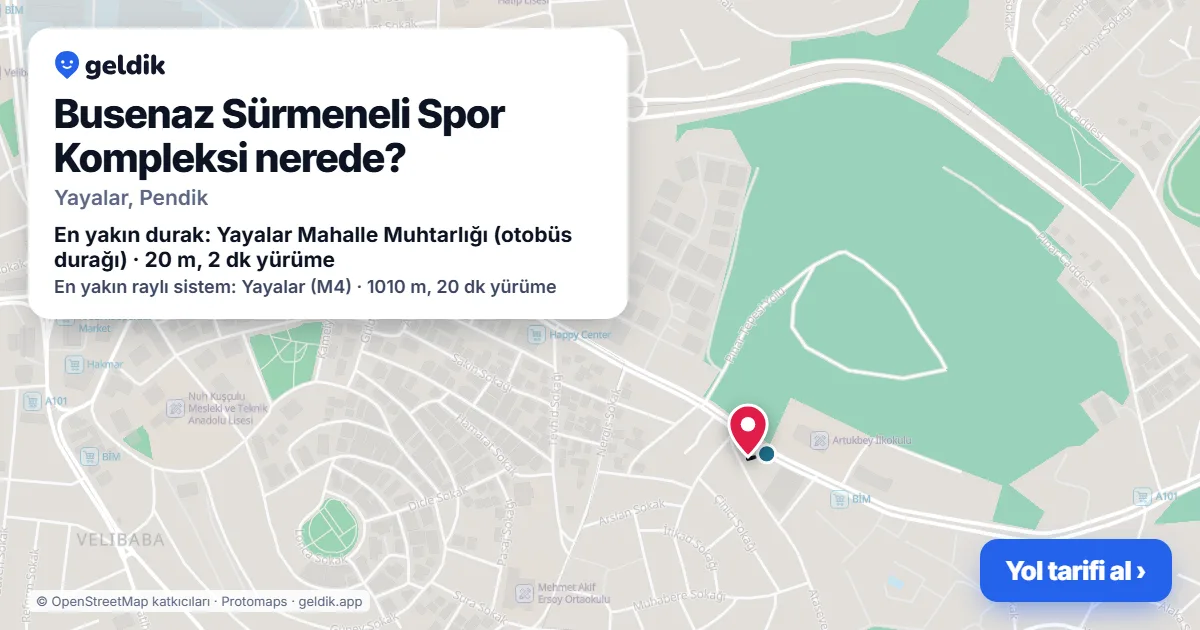 Busenaz Sürmeneli Spor Kompleksi nerede: haritada konumu ve en yakın duraklar, yürüme süreleriyle