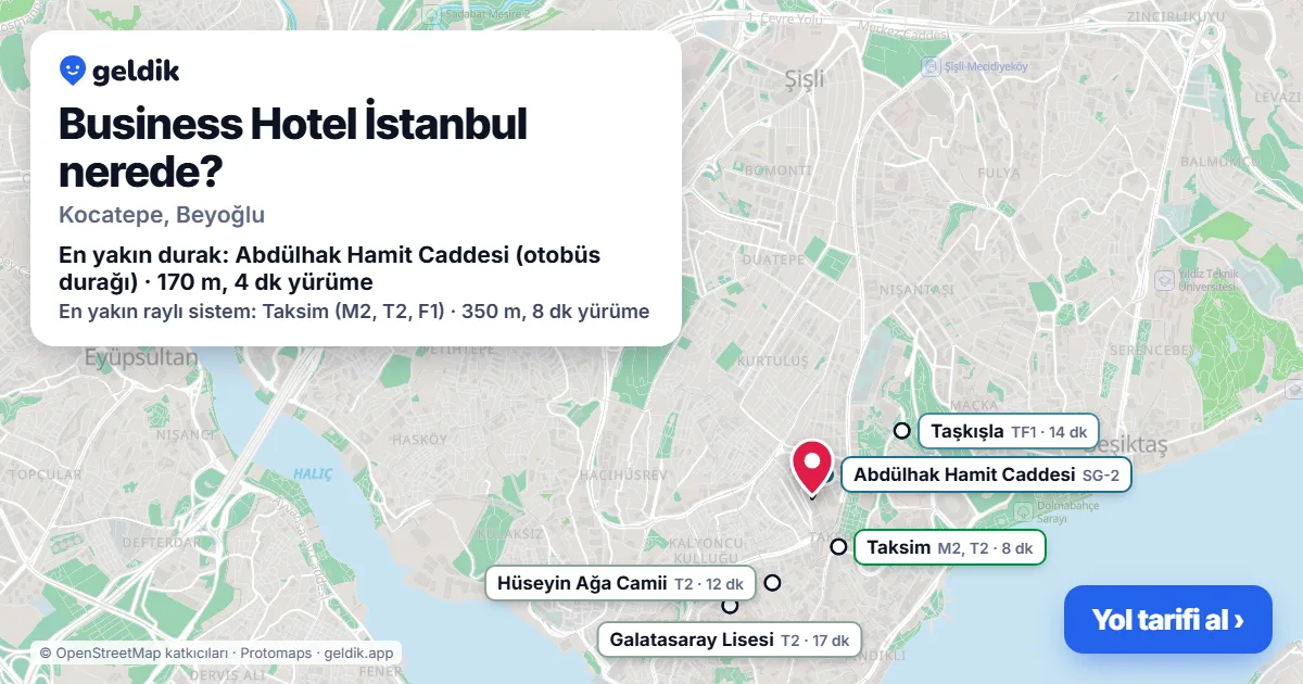 Business Hotel İstanbul nerede: haritada konumu ve en yakın duraklar, yürüme süreleriyle