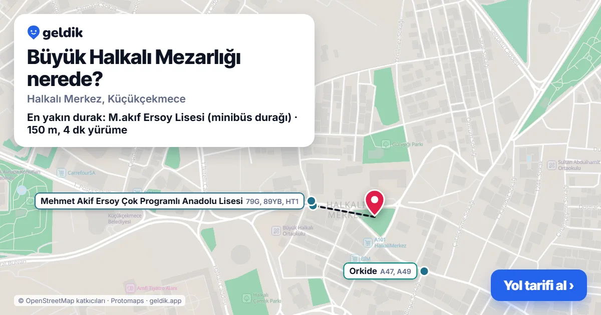 Büyük Halkalı Mezarlığı nerede: haritada konumu ve en yakın duraklar, yürüme süreleriyle