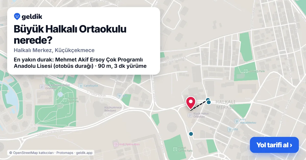 Büyük Halkalı Ortaokulu nerede: haritada konumu ve en yakın duraklar, yürüme süreleriyle
