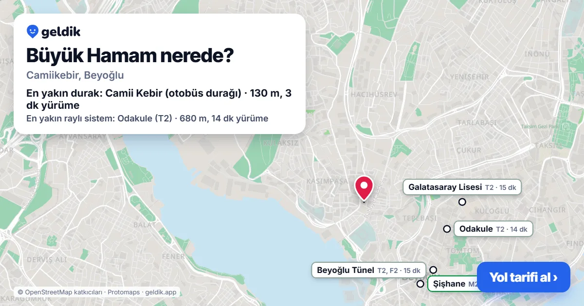 Büyük Hamam nerede: haritada konumu ve en yakın duraklar, yürüme süreleriyle