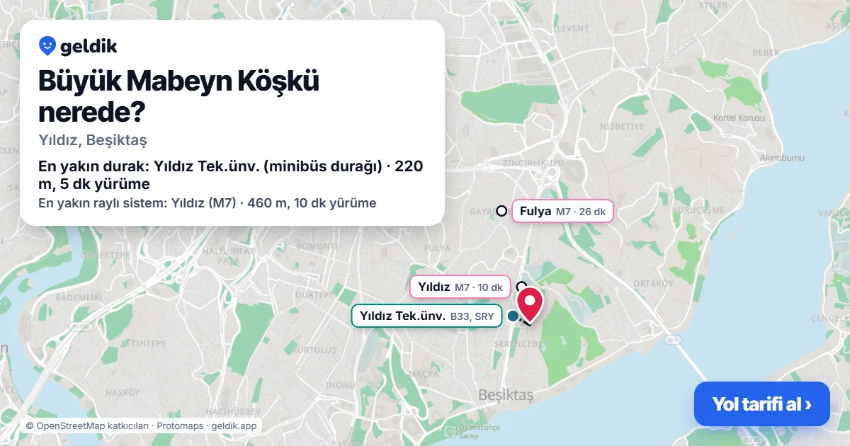 Büyük Mabeyn Köşkü nerede: haritada konumu ve en yakın duraklar, yürüme süreleriyle