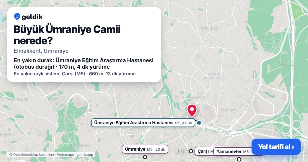 Büyük Ümraniye Camii nerede: haritada konumu ve en yakın duraklar, yürüme süreleriyle