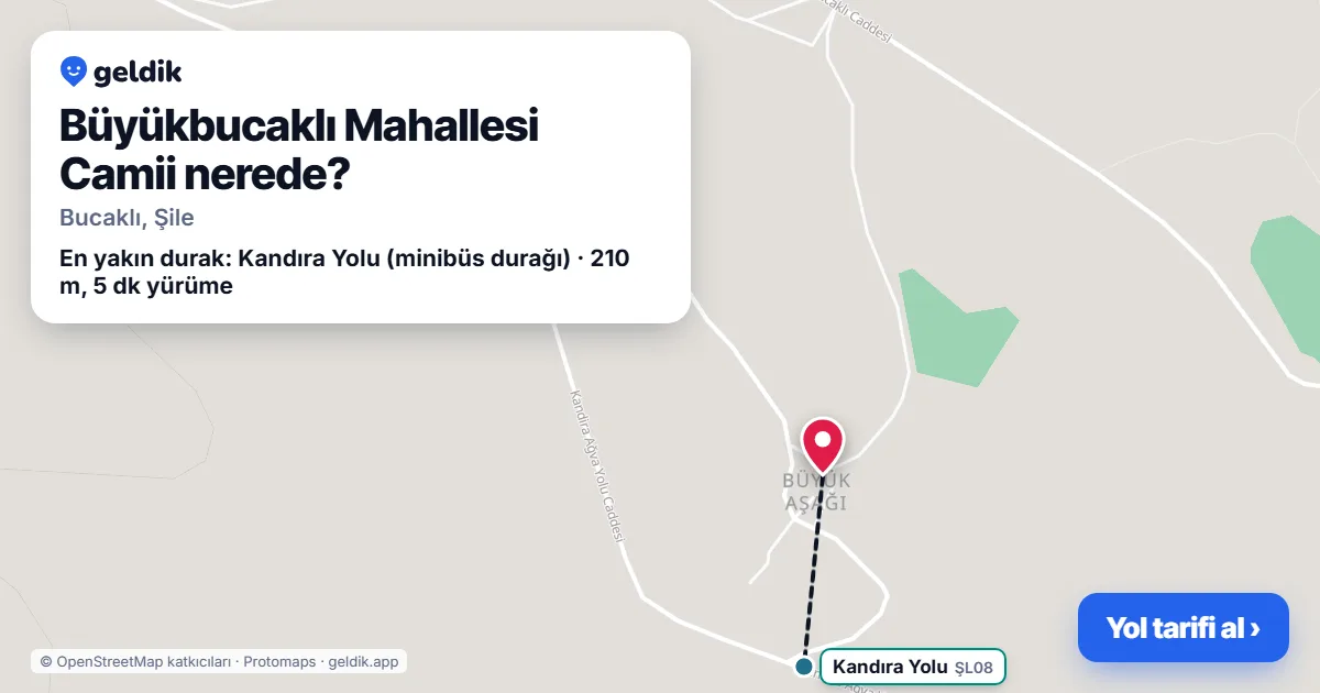 Where is Büyükbucaklı Mahallesi Camii: map with its location and the nearest stops, with walking times