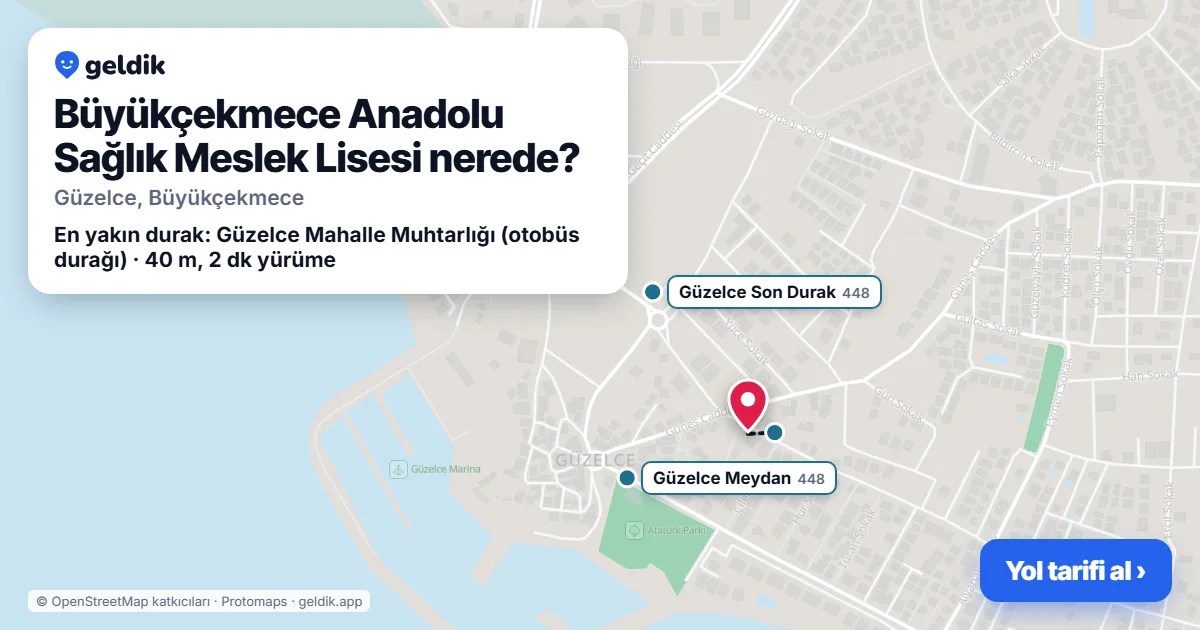 Where is Büyükçekmece Anadolu Sağlık Meslek Lisesi: map with its location and the nearest stops, with walking times