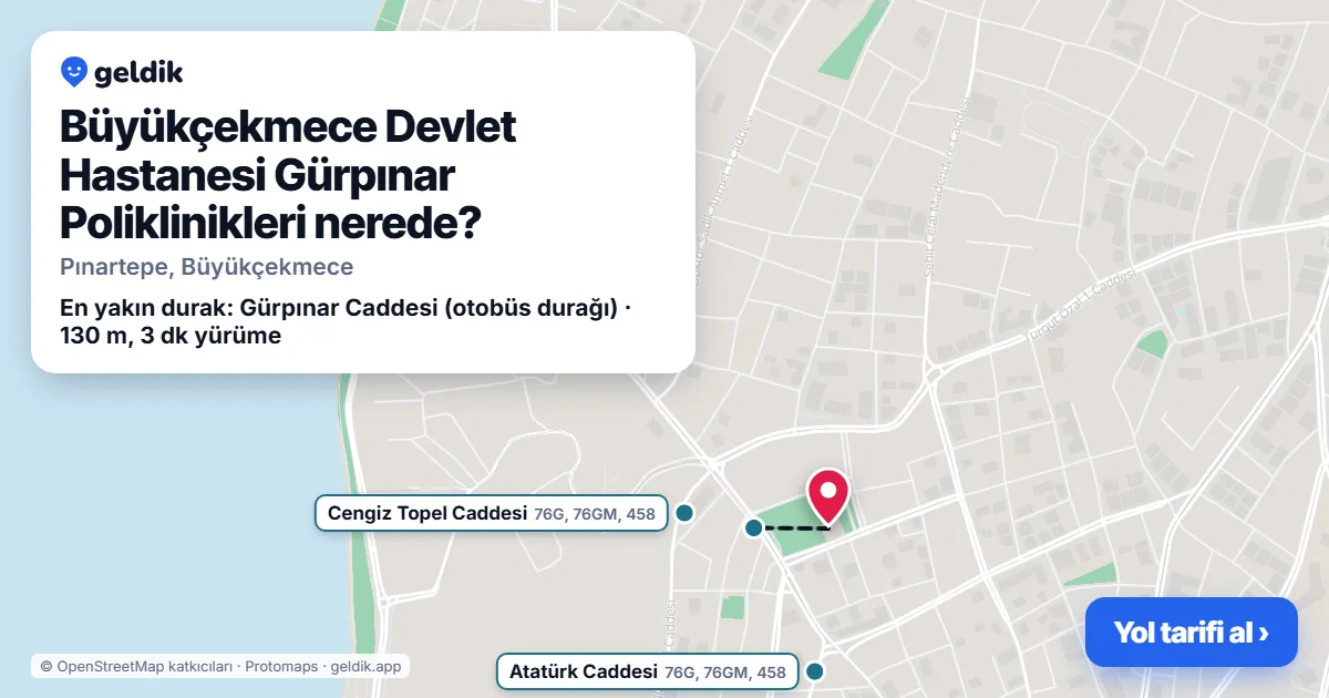 Büyükçekmece Devlet Hastanesi Gürpınar Poliklinikleri nerede: haritada konumu ve en yakın duraklar, yürüme süreleriyle