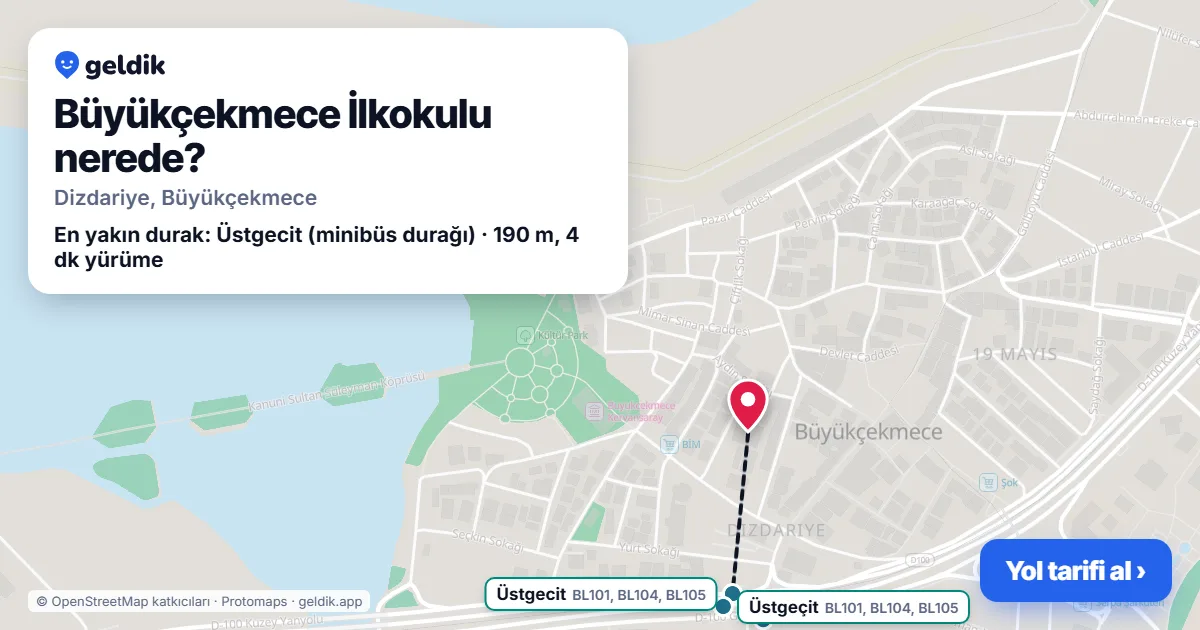 Where is Büyükçekmece İlkokulu: map with its location and the nearest stops, with walking times
