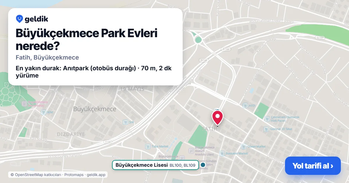 Büyükçekmece Park Evleri nerede: haritada konumu ve en yakın duraklar, yürüme süreleriyle