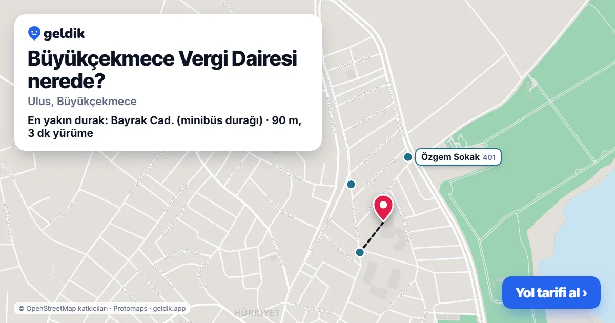 Where is Büyükçekmece Vergi Dairesi: map with its location and the nearest stops, with walking times