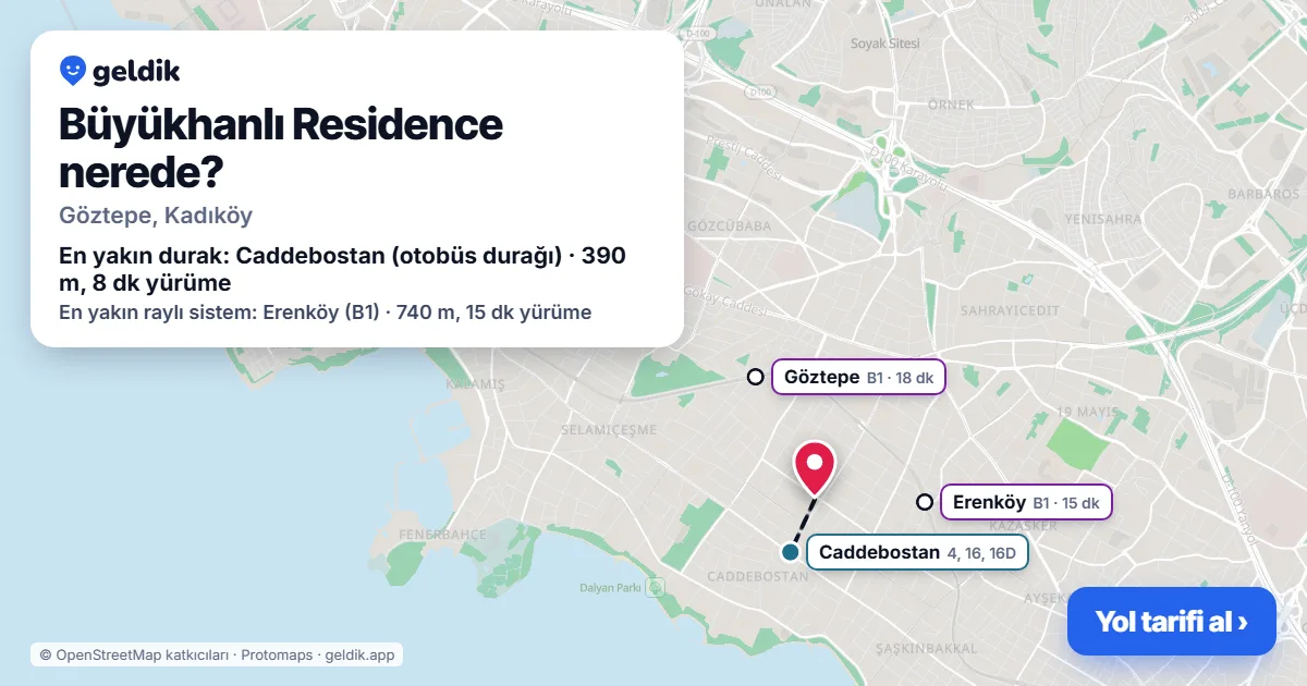 Büyükhanlı Residence nerede: haritada konumu ve en yakın duraklar, yürüme süreleriyle