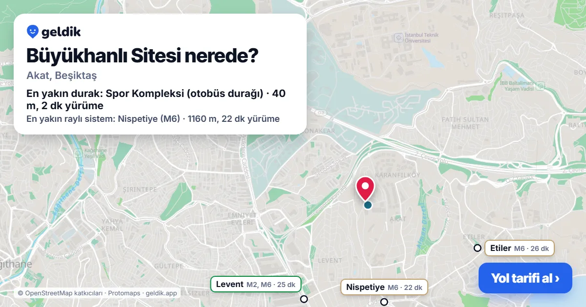 Büyükhanlı Sitesi nerede: haritada konumu ve en yakın duraklar, yürüme süreleriyle