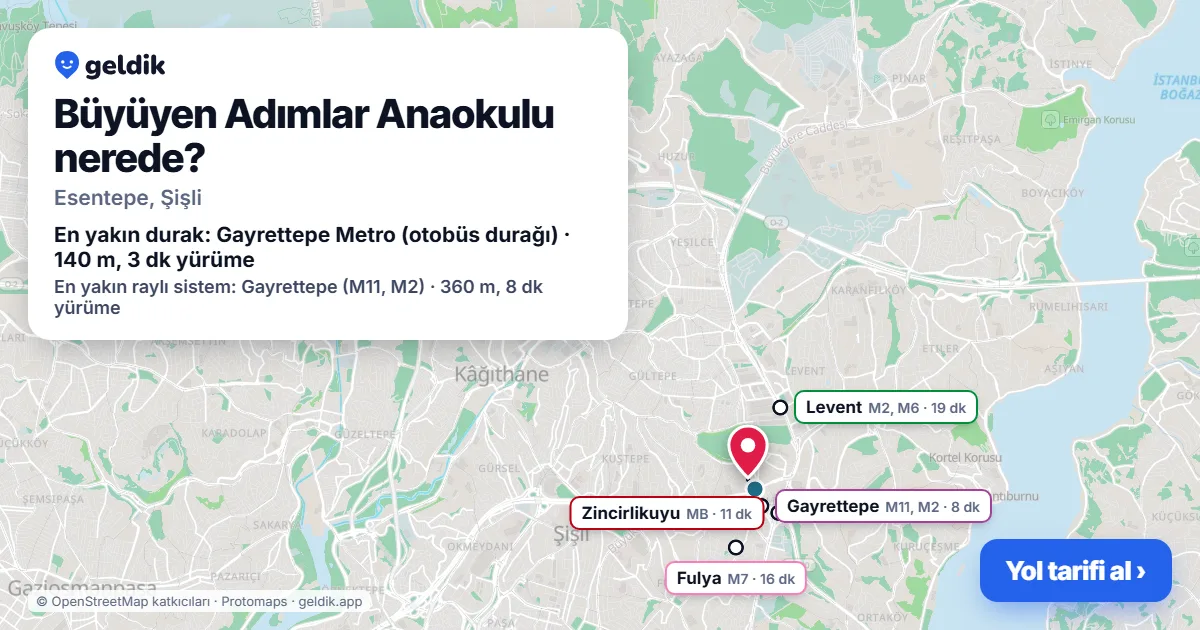 Where is Büyüyen Adımlar Anaokulu: map with its location and the nearest stops, with walking times
