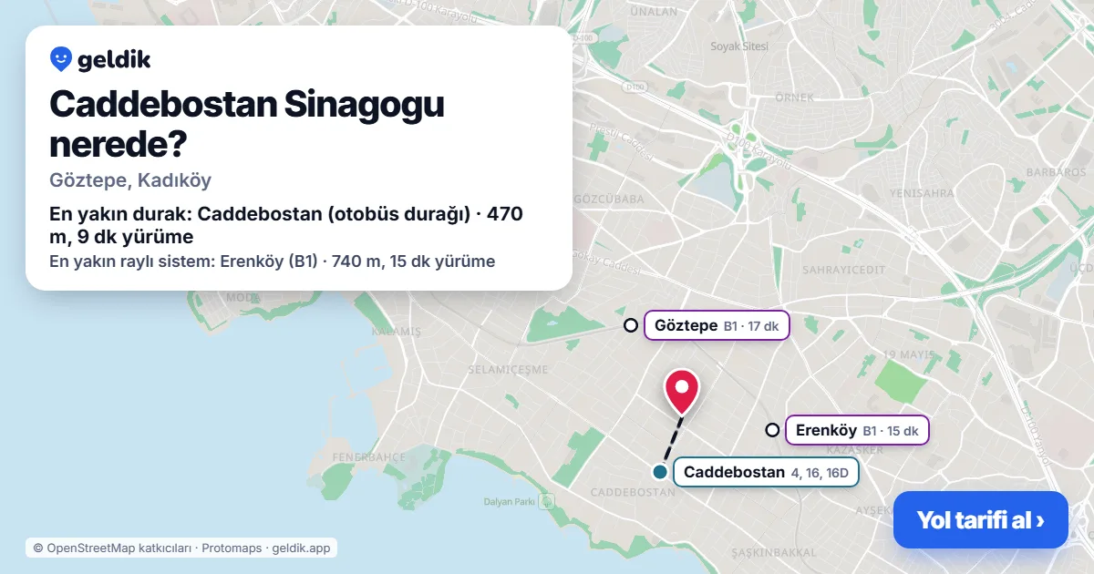 Where is Caddebostan Synagogue: map with its location and the nearest stops, with walking times