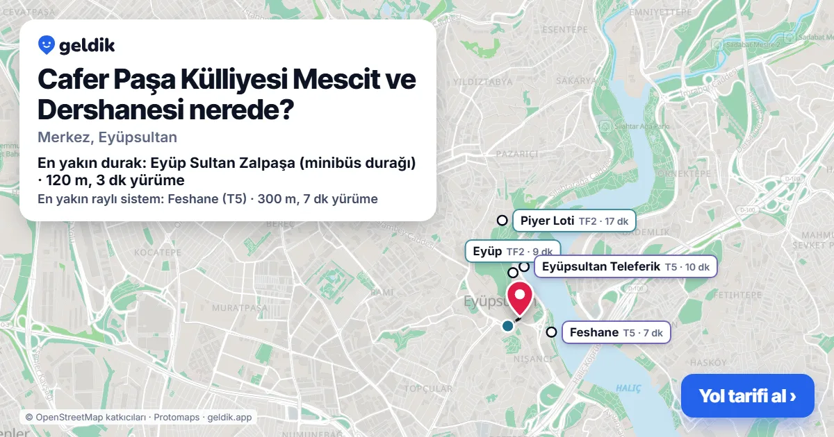 Cafer Paşa Külliyesi Mescit ve Dershanesi nerede: haritada konumu ve en yakın duraklar, yürüme süreleriyle
