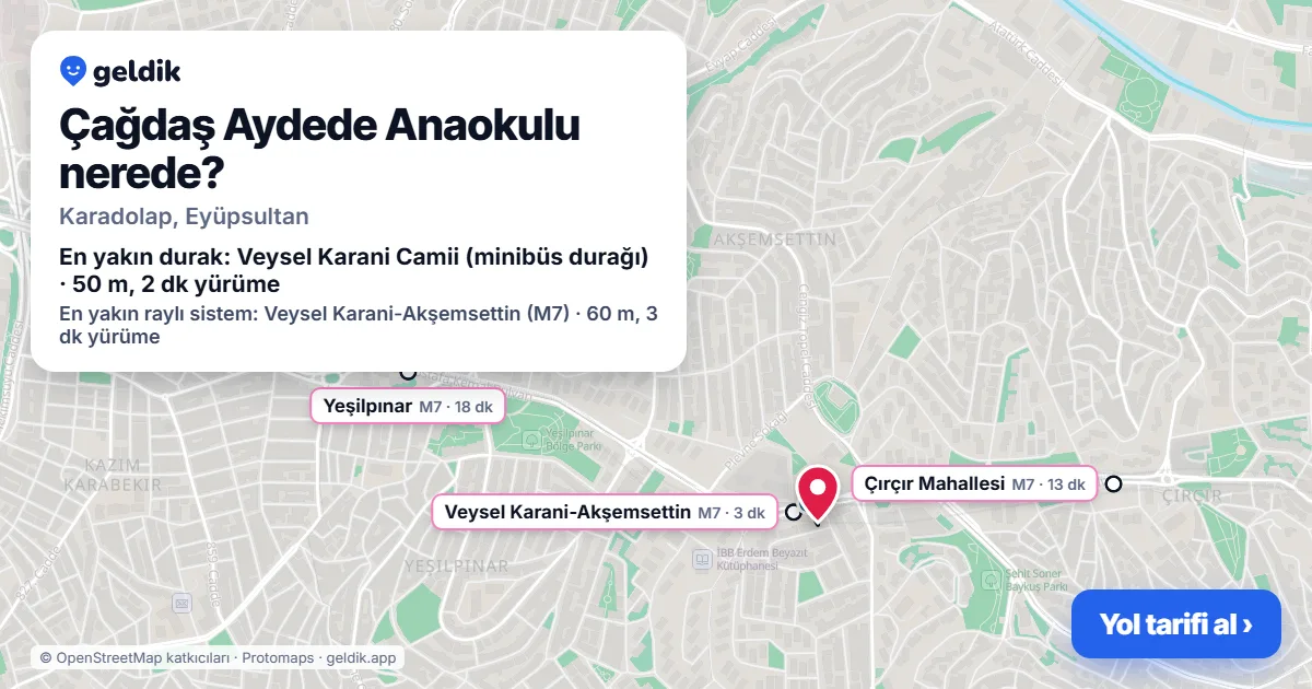 Where is Çağdaş Aydede Anaokulu: map with its location and the nearest stops, with walking times