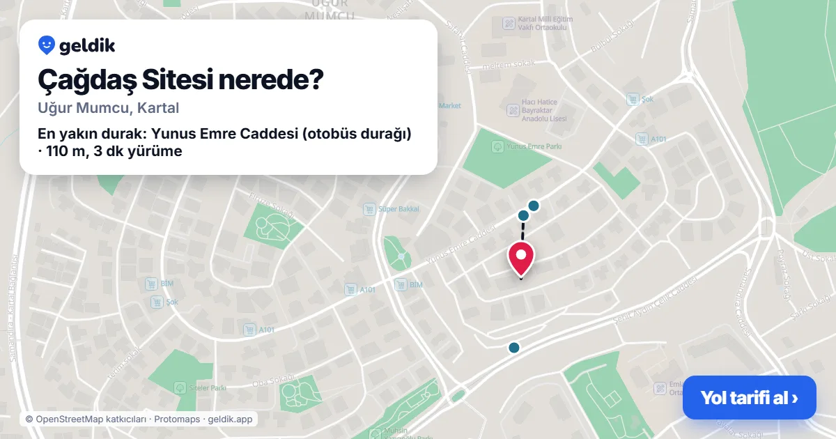 Çağdaş Sitesi nerede: haritada konumu ve en yakın duraklar, yürüme süreleriyle