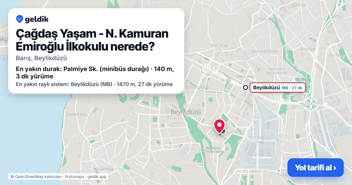 Çağdaş Yaşam - N. Kamuran Emiroğlu İlkokulu nerede: haritada konumu ve en yakın duraklar, yürüme süreleriyle
