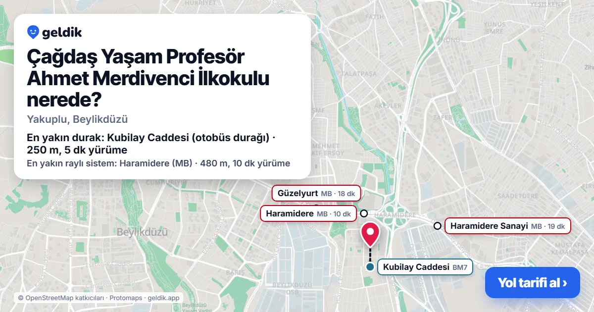 Çağdaş Yaşam Profesör Ahmet Merdivenci İlkokulu nerede: haritada konumu ve en yakın duraklar, yürüme süreleriyle