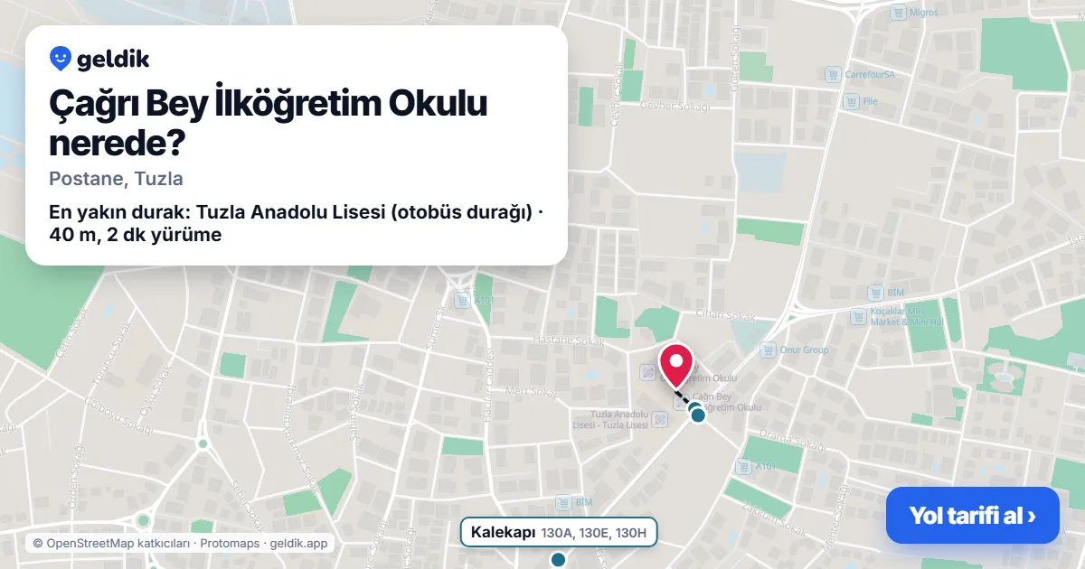 Where is Çağrı Bey İlköğretim Okulu: map with its location and the nearest stops, with walking times
