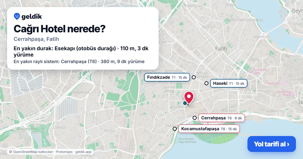 Where is Cağrı Hotel: map with its location and the nearest stops, with walking times