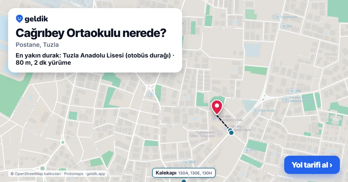 Where is Cağrıbey Ortaokulu: map with its location and the nearest stops, with walking times