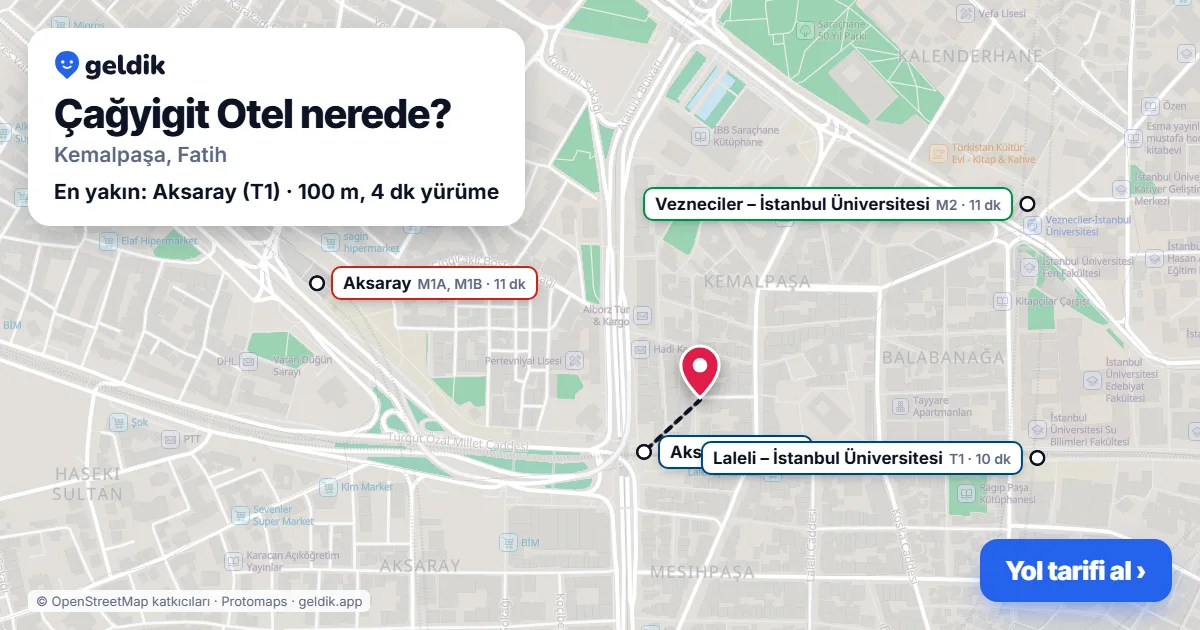 Çağyigit Otel nerede: haritada konumu ve en yakın duraklar, yürüme süreleriyle