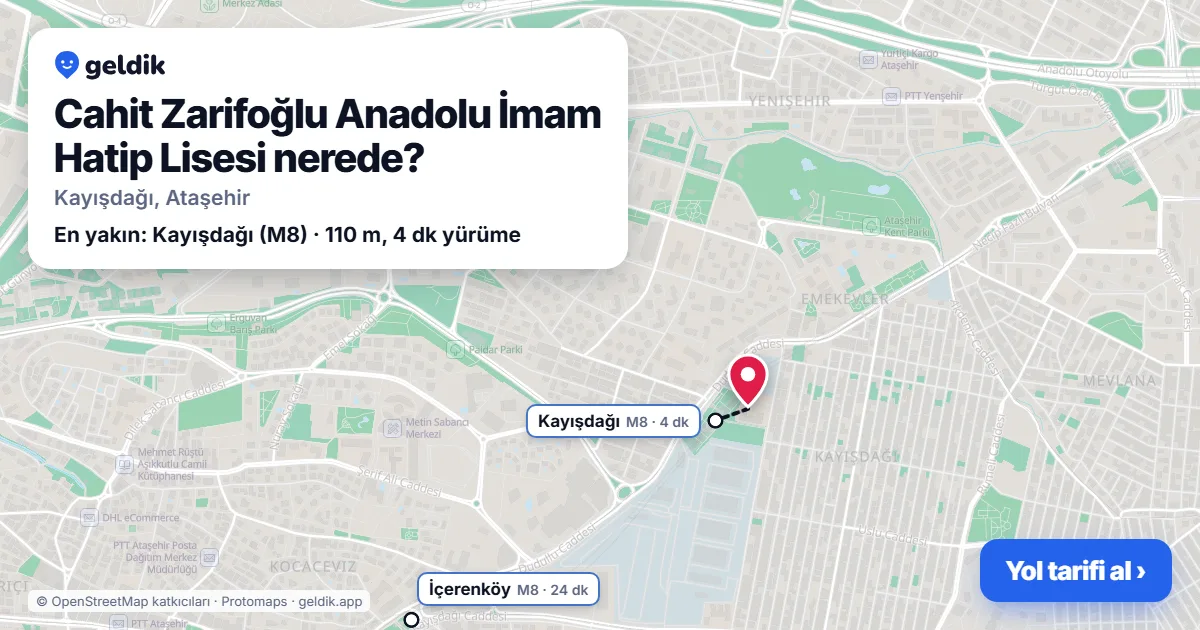 Cahit Zarifoğlu Anadolu İmam Hatip Lisesi nerede: haritada konumu ve en yakın duraklar, yürüme süreleriyle