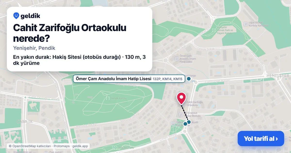 Cahit Zarifoğlu Ortaokulu nerede: haritada konumu ve en yakın duraklar, yürüme süreleriyle