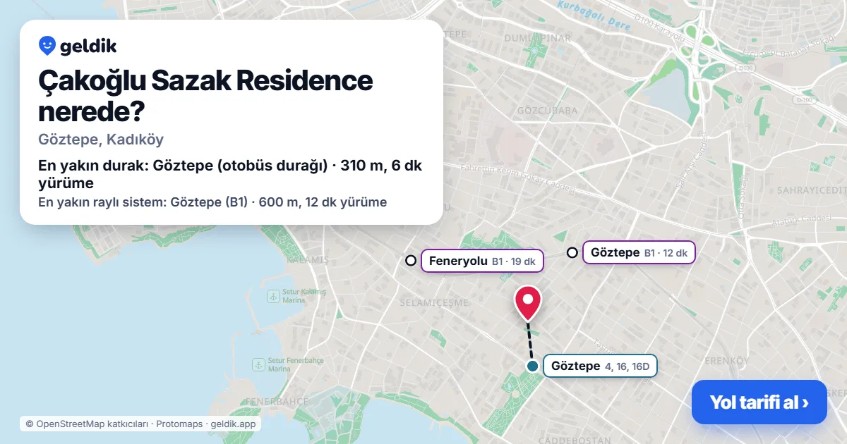 Çakoğlu Sazak Residence nerede: haritada konumu ve en yakın duraklar, yürüme süreleriyle