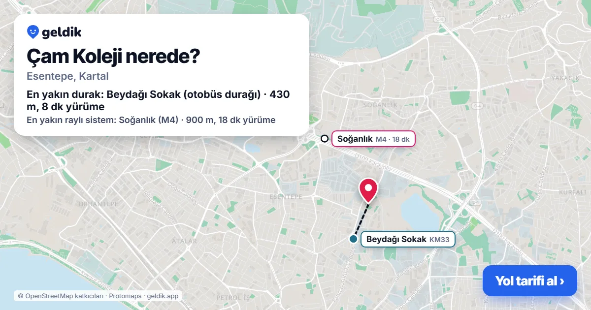 Çam Koleji nerede: haritada konumu ve en yakın duraklar, yürüme süreleriyle