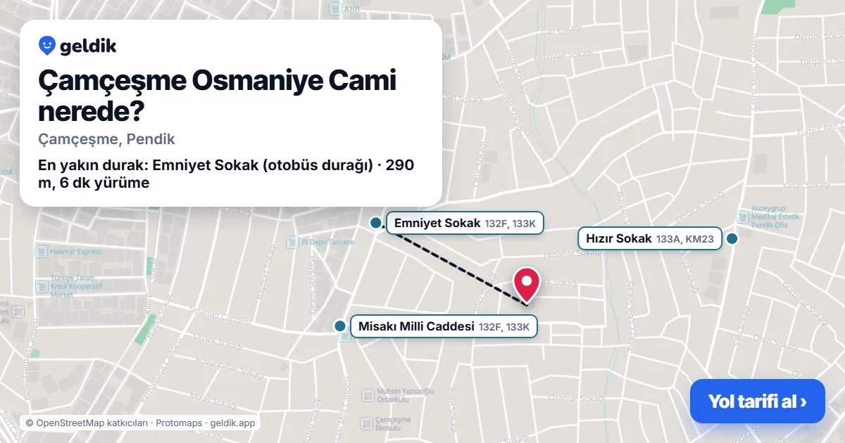 Where is Çamçeşme Osmaniye Cami: map with its location and the nearest stops, with walking times