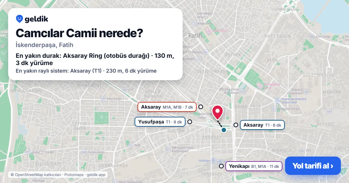 Where is Camcılar Camii: map with its location and the nearest stops, with walking times
