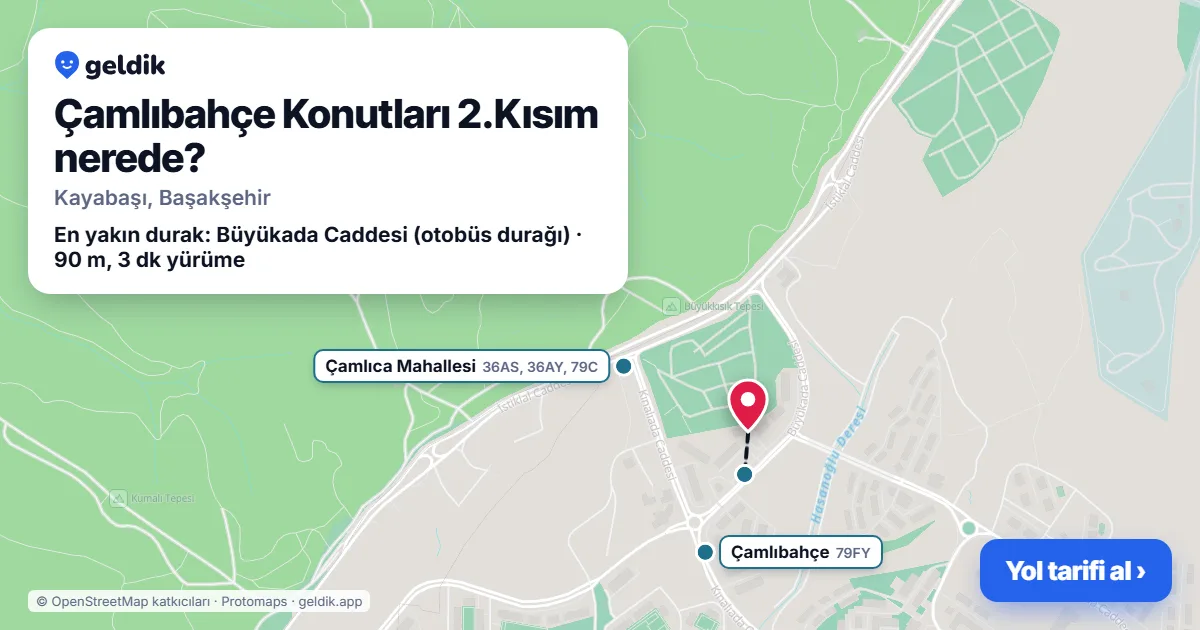 Where is Çamlıbahçe Konutları 2.Kısım: map with its location and the nearest stops, with walking times