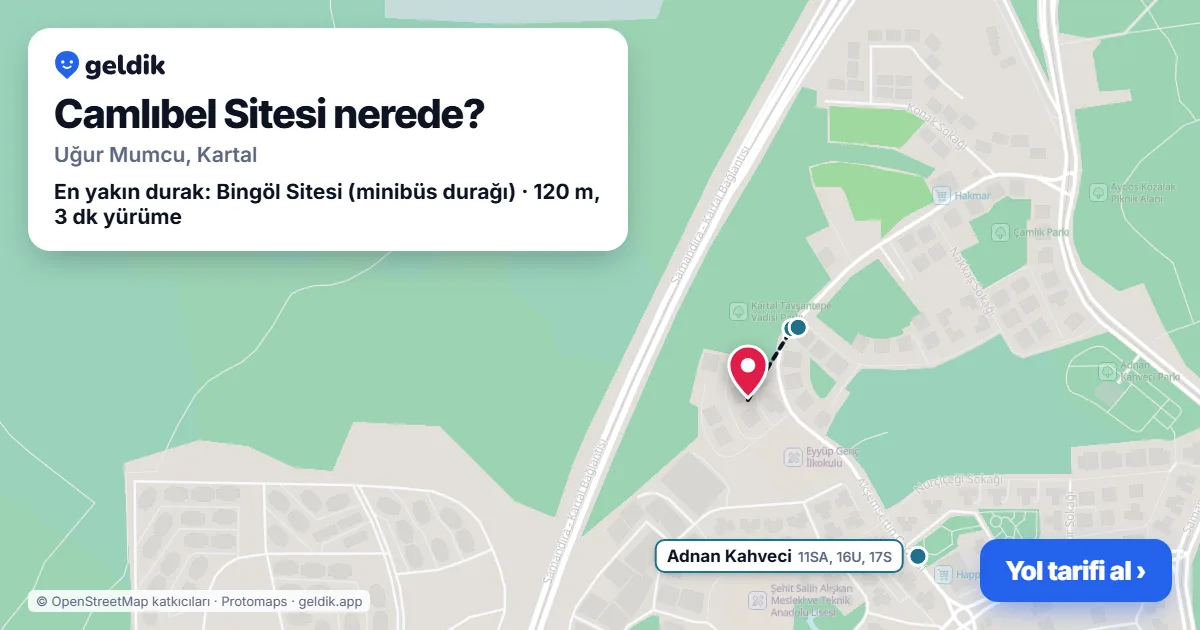 Where is Camlıbel Sitesi: map with its location and the nearest stops, with walking times