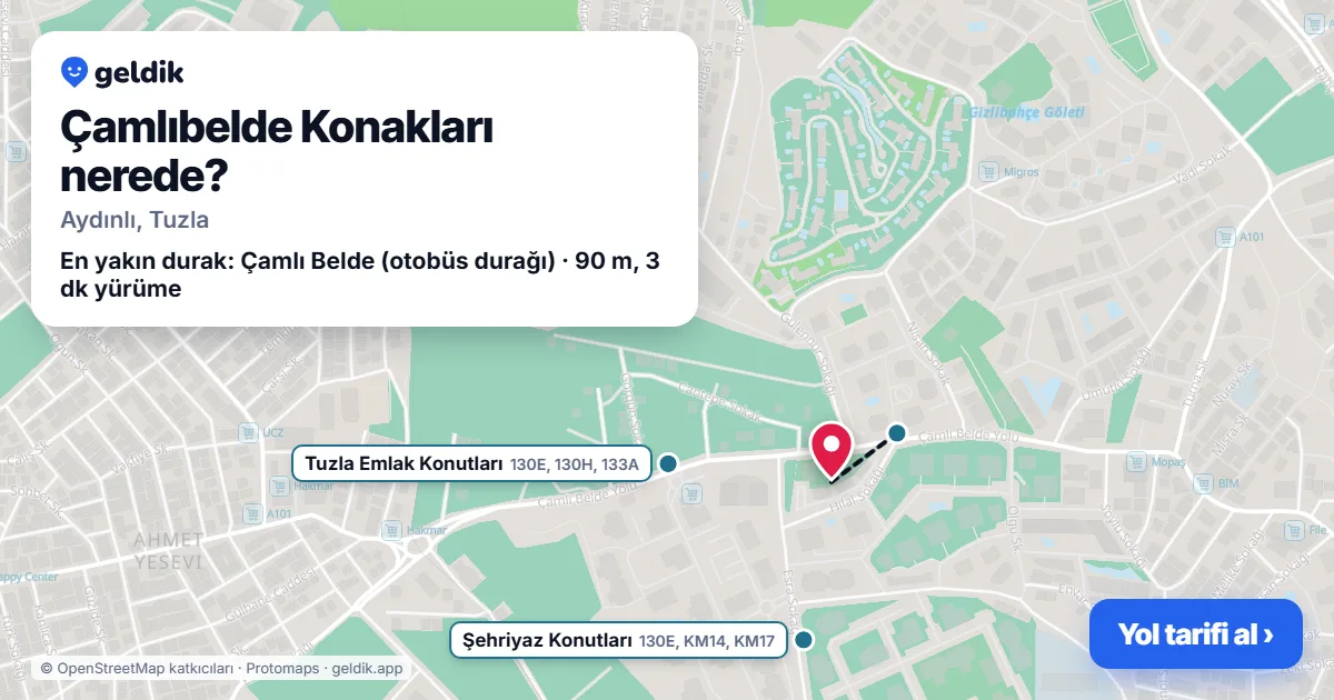 Where is Çamlıbelde Konakları: map with its location and the nearest stops, with walking times