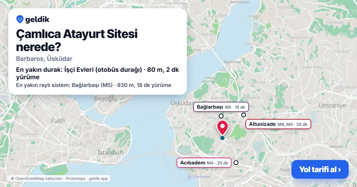 Çamlıca Atayurt Sitesi nerede: haritada konumu ve en yakın duraklar, yürüme süreleriyle
